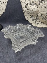 Vintage 6 1/2 inch Squared Pressed Glass Dish with Ruffled Edge - £4.65 GBP