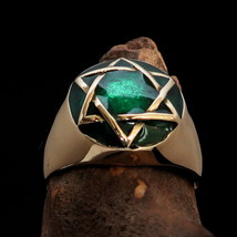 Round shaped Men&#39;s domed green Hexagon Ring Jewish Star of David - Solid Brass - £22.56 GBP+