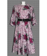 VTG Jennifer Gee Colorful Magenta Roses Wide Flare Lightweight Dress Wm&#39;... - $40.73 CAD
