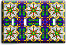 Mexican Folk Art Talavera Tile Look 4 Gang Light Switch Plate Kitchen Room Decor - £15.97 GBP