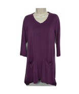 LOGO By Lori Goldstein Sanded Modal V Neck Top Size XXS Purple Patch Pocket - €19,15 EUR