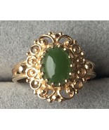 14k Gold Jade Cabochon Ring Scroll Design Size 6 - £187.14 GBP