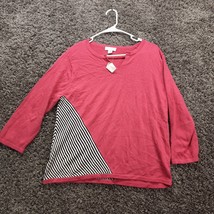 Vintage Christopher &amp; Banks Sweater Women XL Pink Stripe Notched V Shoulder Pad - £6.87 GBP