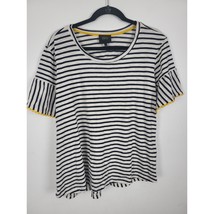 W5 White Blue Striped Blouse 1X Womens Plus Size Flared Short Sleeve Crew Neck - £18.74 GBP