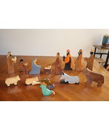 Hand Crafted Carved Wooden Nativity 13 pcs Set Ireland Style Puzzle Look - $1,331.94 MXN