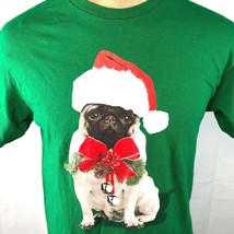 Pug Dog Santa Hat Jingle Bells Christmas M T-Shirt Medium Mens Fawn Pet Cute - £13.82 GBP