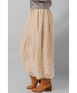 Oatmeal Embroidered Mesh Overlay Flowy Long Skirt - $527.45 MXN