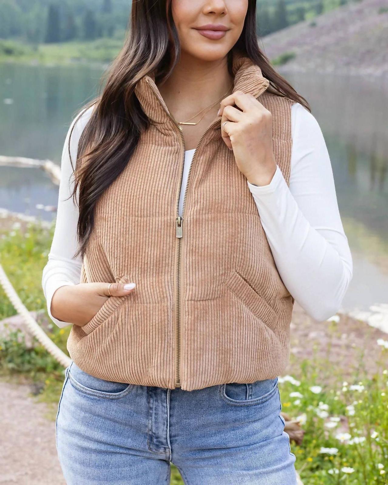 Grace And Lace Women&#39;s Camel Puffer Vest Size L - $61.38