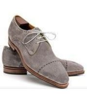 NEW Handmade Men&#39;s Gray Color Suede Shoes, Men&#39;s Cap Toe Lace Up Formal Shoes - £114.83 GBP