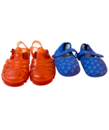 Lot of 2 Doll Baby Shoes ~ Blue &amp; Peach Soft Sole L 4.5&quot; X W 2&quot; Preowned - $8.86