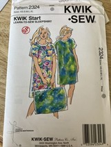 Vtg Kwik Sew Pattern 2324 Learn To Sew Sleepshirt Size XS-XL &amp; Pillowcase 1990&#39;S - £11.01 GBP