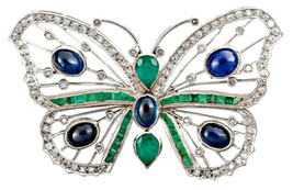 Victorian 3.40ct Rose Cut Diamond Blue Sapphire Emerald Butterfly Ladies... - £509.57 GBP