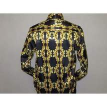 Men Oscar Banks Turkey Shirt Satin Singer Performer 6268-07 Black Gold Floral image 11