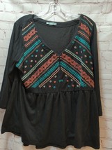Maurices XXL Embroidered Black Southwestern Peasant Top Shirt XS Boho bl... - $9.89
