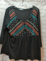 Maurices XXL Embroidered Black Southwestern Peasant Top Shirt XS Boho blouse - £7.95 GBP