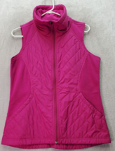 Columbia Quilted Vest Women&#39;s Small Pink Fleece Polyester Sleeveless Ful... - $18.46