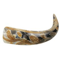 Munetoshi 13-15 Drinking Horn Viking Genuine Cow Horn Leaf Pattern Decoration w - £16.16 GBP