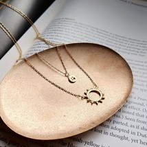 Elegant Simple 18k Gold Over Sun Smiley Face Pendant Double layered Necklace - £60.12 GBP