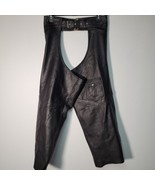 4 STAR Genuine Black Leather Biker Motorcycle Chaps Snap Button XXXXL 36... - £14.87 GBP