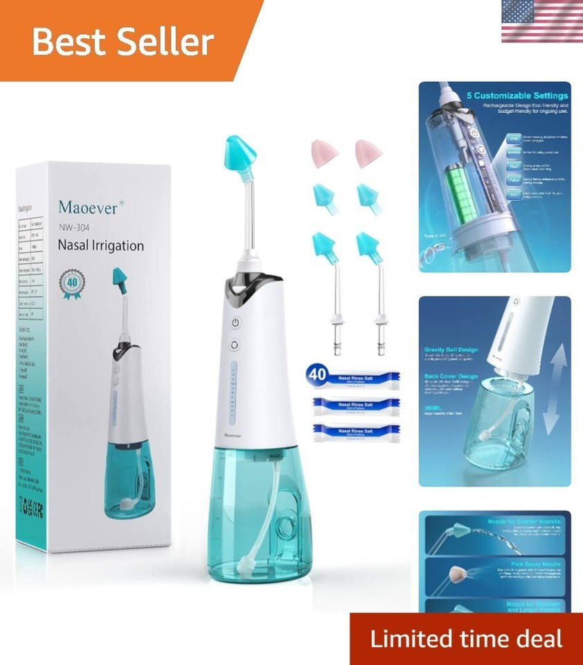 Powerful Cordless Sinus Cleaner for Adults &amp; Kids with 6 Nozzles and Sal... - $79.93
