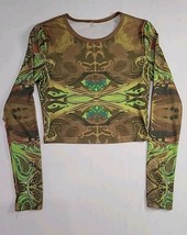 Womens Size Crop Top Shirt Long Sleeve All Over Graphic Print - £10.16 GBP