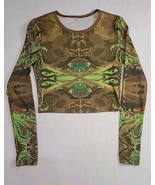 Womens Size Crop Top Shirt Long Sleeve All Over Graphic Print - £10.07 GBP