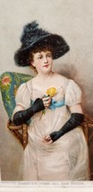 Victorian Trade Card SWEETER THAN ALL ROSES Woman Hat Dress NEWSBOY TOBA... - $6.75