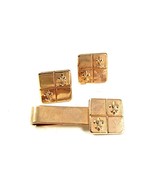 Mid Century Modern Goldtone Fleur de Lis Cufflinks &amp; Tie Clasp 41317 - £19.77 GBP