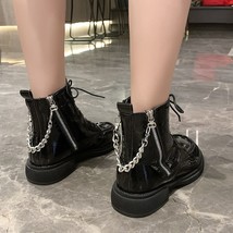 New Women Boots PU Leather Platform Shoes Thick Heel Chain Fashion Lace-up Ankle - £38.74 GBP