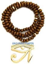 Eye Of Ra Pendant Necklace With 30 Inch Long Wood Bead Chain Heru Horus - £15.66 GBP