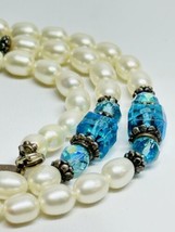Necklace  925 Freshwater Pearl And Blue Crystal Beads  18”Inches - £47.30 GBP