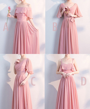 BLUSH Chiffon Bridesmaid Dresses Blush Pink Spaghetti Cap Sleeve Maxi Prom Dress image 1