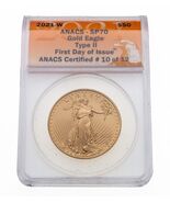 2021-W Burnished 1 Oz. Gold American Eagle T2 ANACS SP70 FDOI W/ Box - $5,127.50
