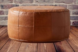 Comfy Ottoman tray , Round coffee table , Moroccan handmade cover leather ,  - £199.83 GBP+