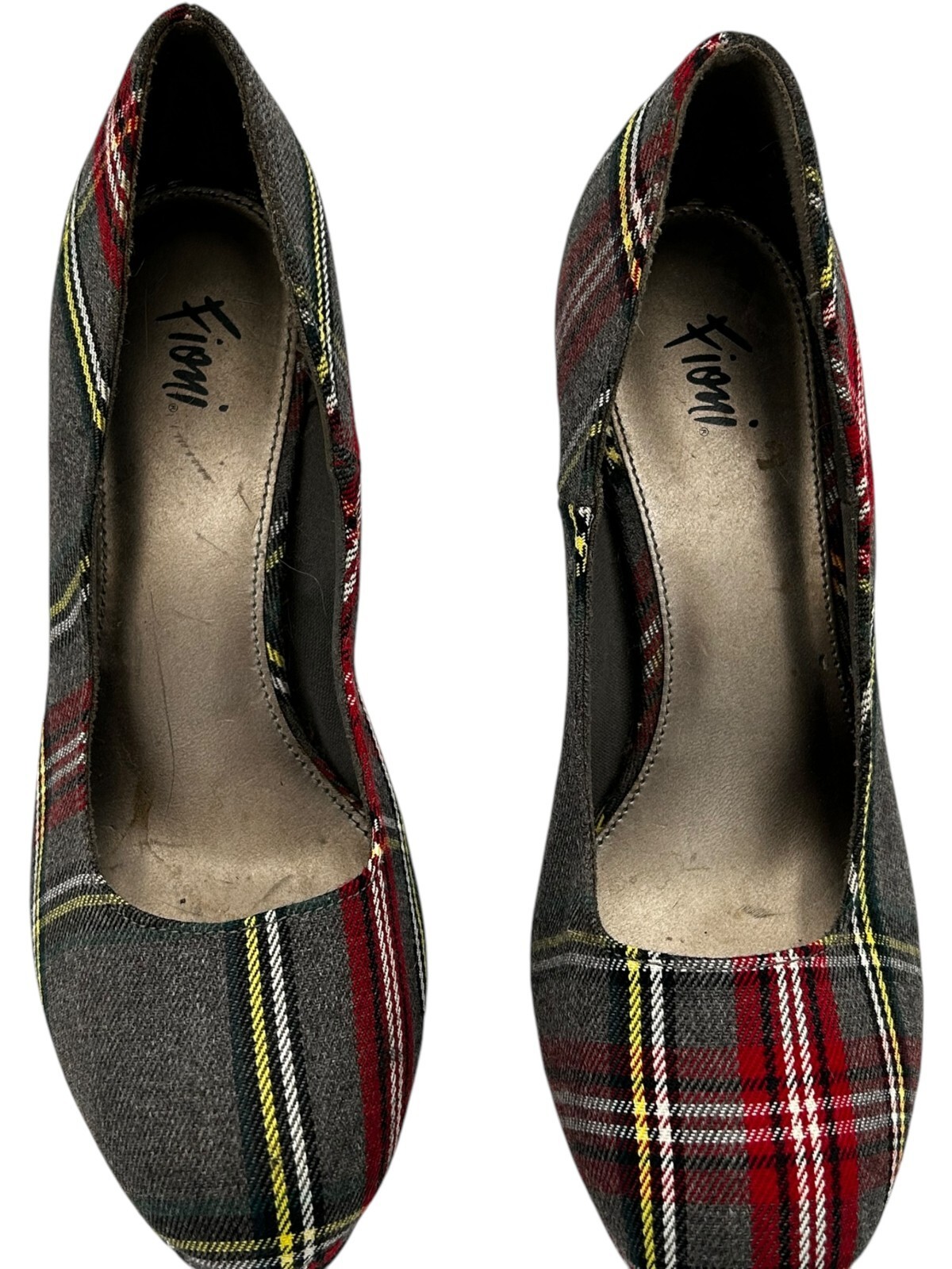 Fioni women's Grey/Yellow/Red/Black Plaid Platform Pumps 4 in. Stilettos size 8 Item image 3
