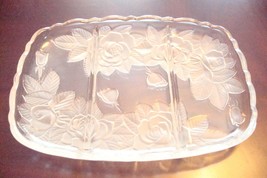 Glass Tray Paneled 3 divisions, with Frosted Roses, 12&quot; by 8 1/2&quot; Beauty [GL-1] - £23.11 GBP