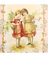 C1900s Victorian Trade Card 2 Girlfriends Read Love Letter Flowers Ephem... - $28.01 CAD
