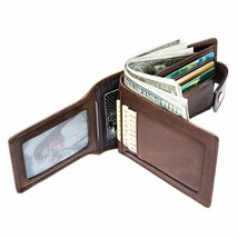 Genuine Leather Short Men Wallet Brown Button Closure Male Card Holder P... - £39.85 GBP