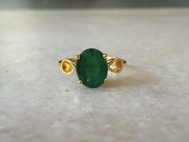 Natural dark green emeralds ring for women in 18k hallmarked gold - £1,029.89 GBP