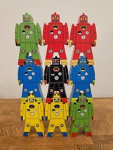 Schylling Wooden Stacking Robots - Lot of 9 -Develop Building &amp; Balancing Skills - £8.75 GBP