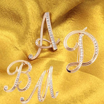 Gold Rhinestone Initial Brooch Pin  Elegant Alphabet Jewelry Gift - $28.95