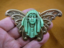 (CL35-8) Mysterious Gypsy Shy Woman Green Cameo Pin Pendant Jewelry - £27.63 GBP