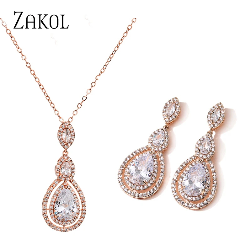 Classic AAA Water Drop CZ Crystal Wedding Jewellery Set Luxurious Glamour Earrin - £20.18 GBP