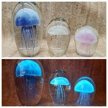 3 Dynasty Gallery Jellyfish Paperweights Glow-In-The-Dark Blue Rose Pink... - $197.99