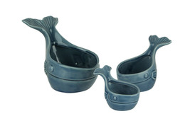 Scratch &amp; Dent Coastal Blue Sculpted Ceramic Whale Shaped Bowls Set of 3 - £23.70 GBP