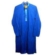 Manyavar Men&#39;s Kurta XL Regular Fit Banded Collar Designer Blue - $56.50