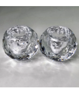 Pair Vintage Faceted Leaded Crystal Glass Ball Globe Taper Candle Holder... - £17.40 GBP