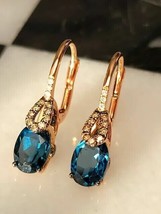 2Ct Oval Cut Lab Created Blue Topaz Drop Dangle Earrings 14k Yellow Gold Plated - £125.71 GBP
