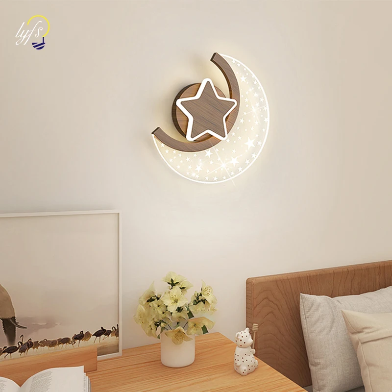 Nordic LED Wall Lamp Moon Star Fixture Interior Lighting Home Bedroom Bedside - £40.91 GBP+