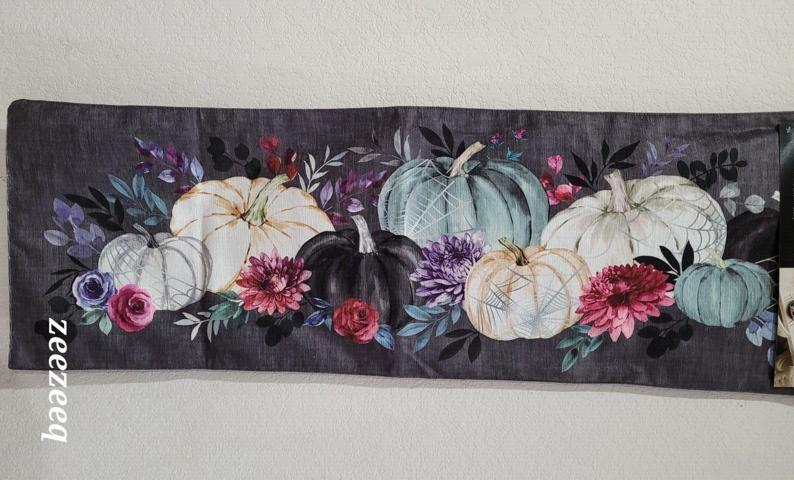 Thanksgiving Rachel Zoe Purple Blue Pumpkin Gourd Table Runner 14x48 GOR... - $42.56